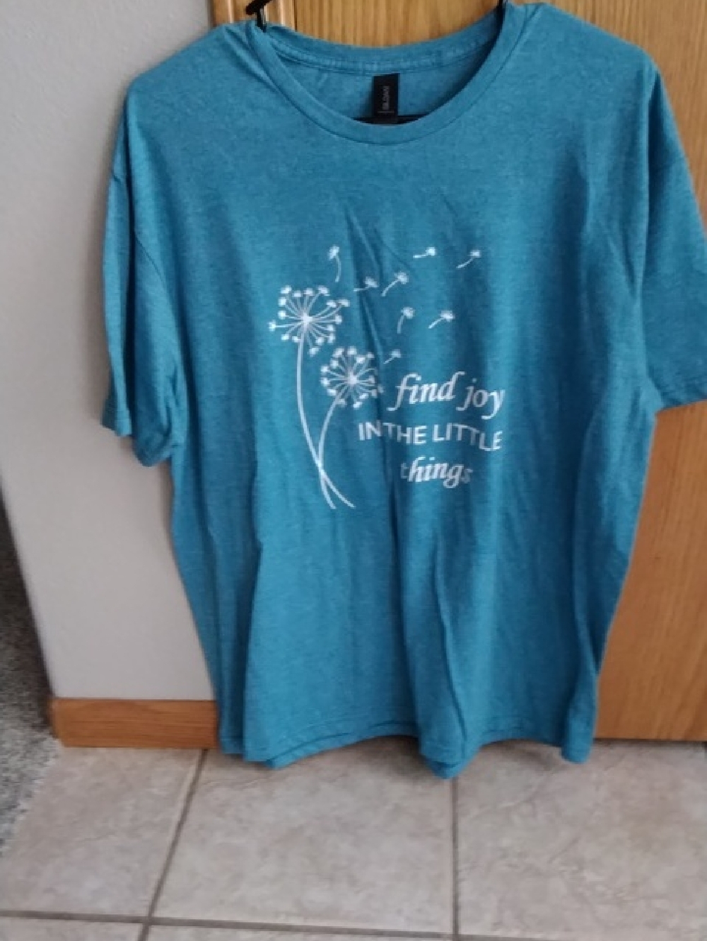 Gildan Teal Blue Short Sleeve Tee with White Dandelion Print